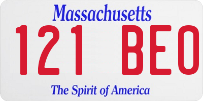 MA license plate 121BE0