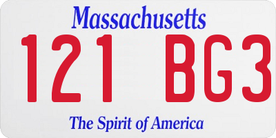 MA license plate 121BG3