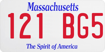MA license plate 121BG5