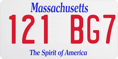 MA license plate 121BG7