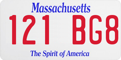 MA license plate 121BG8