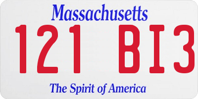 MA license plate 121BI3