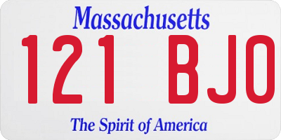 MA license plate 121BJ0