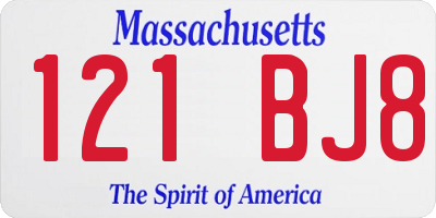 MA license plate 121BJ8