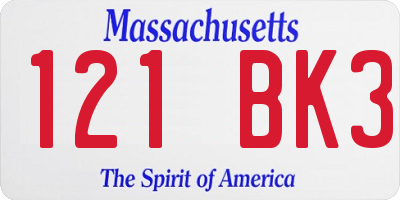 MA license plate 121BK3