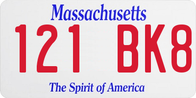 MA license plate 121BK8