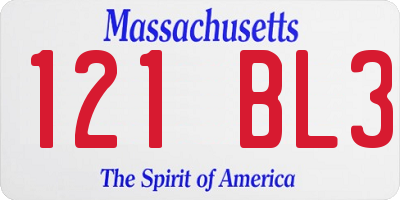 MA license plate 121BL3