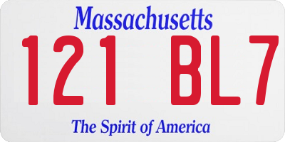 MA license plate 121BL7
