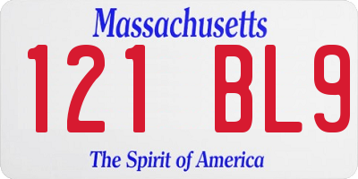 MA license plate 121BL9