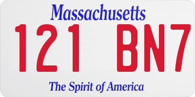 MA license plate 121BN7