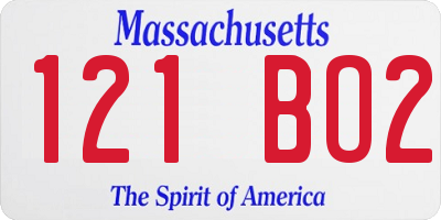 MA license plate 121BO2