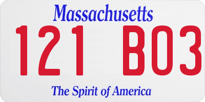 MA license plate 121BO3