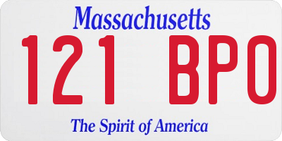 MA license plate 121BP0