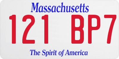MA license plate 121BP7