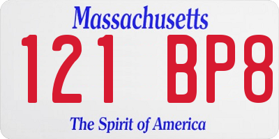 MA license plate 121BP8