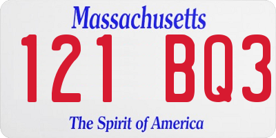 MA license plate 121BQ3