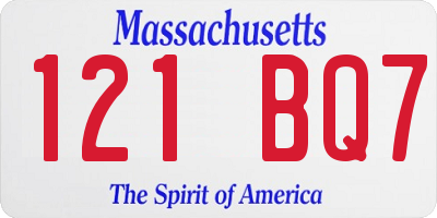 MA license plate 121BQ7