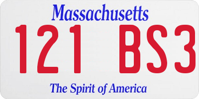 MA license plate 121BS3