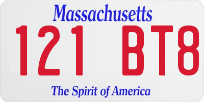MA license plate 121BT8