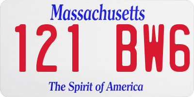 MA license plate 121BW6