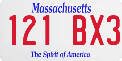 MA license plate 121BX3