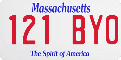 MA license plate 121BY0