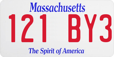 MA license plate 121BY3