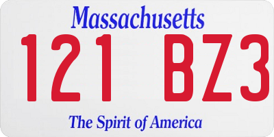 MA license plate 121BZ3