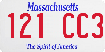 MA license plate 121CC3