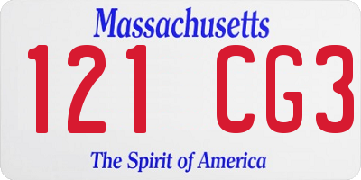 MA license plate 121CG3