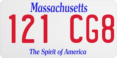 MA license plate 121CG8