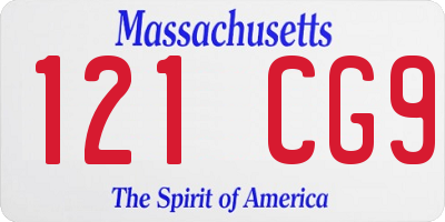MA license plate 121CG9