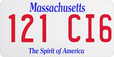 MA license plate 121CI6