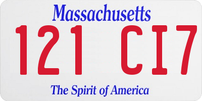MA license plate 121CI7