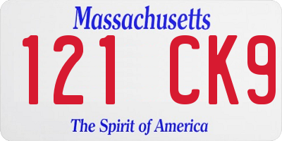 MA license plate 121CK9
