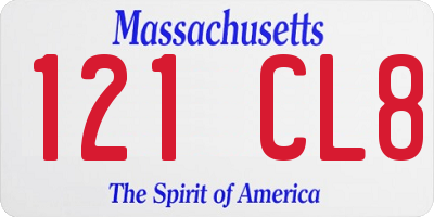 MA license plate 121CL8