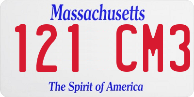 MA license plate 121CM3