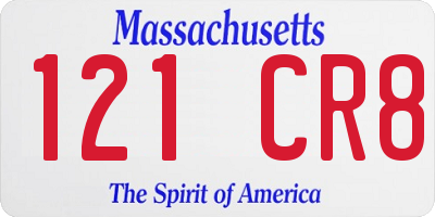 MA license plate 121CR8