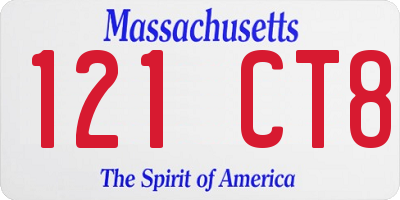 MA license plate 121CT8