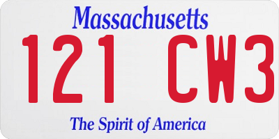MA license plate 121CW3