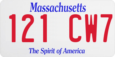 MA license plate 121CW7