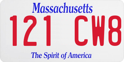 MA license plate 121CW8