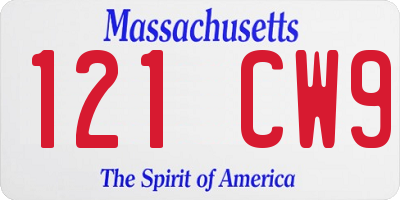 MA license plate 121CW9
