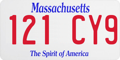 MA license plate 121CY9