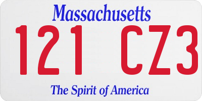 MA license plate 121CZ3