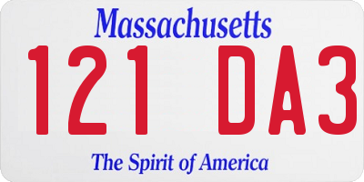 MA license plate 121DA3