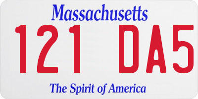 MA license plate 121DA5