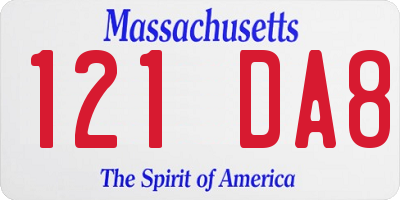 MA license plate 121DA8