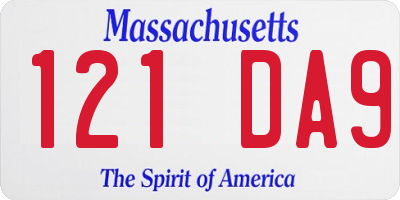 MA license plate 121DA9