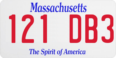 MA license plate 121DB3